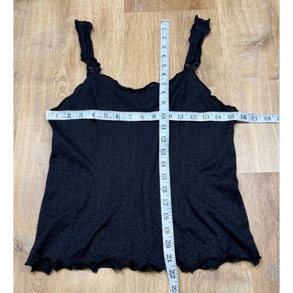90s Black Textured Tank Top Cami Lettuce Trim - Picture 3 of 4